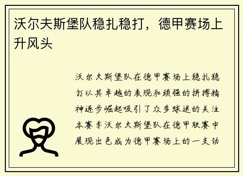 沃尔夫斯堡队稳扎稳打，德甲赛场上升风头